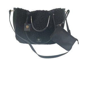 House of Harlow 1960 - Black Furry Sherpa / Vegan Leather Tote Bag- NWT